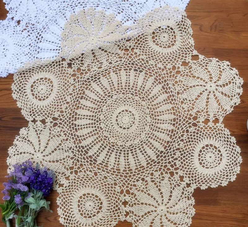 Hetao 100% Cotton Handmade Crochet Round Tablecloth Doilies Lace Table Covers ,Beige, 27 Inch - Image 1
